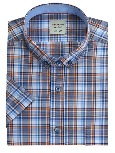 Сорочка Colletto Nuovo Slim fit в голубую клетку карман воротник на пуговицах 000163 SFs 