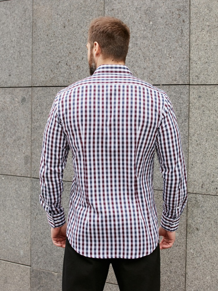 Рубашка Dave Raball в бордо-сине-белую клетку Slim fit 000292 SF 