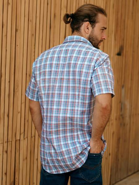 Сорочка Colletto Nuovo Slim fit в голубую клетку карман воротник на пуговицах 000163 SFs 