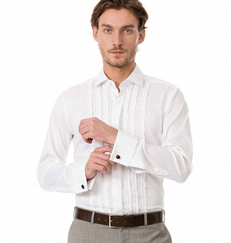 Белая сорочка Colletto Bianco Slim fit под запонку из ткани St.James 008152