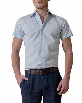 Голубая сорочка Colletto Bianco Slim fit микроклетка 004752 SFs
