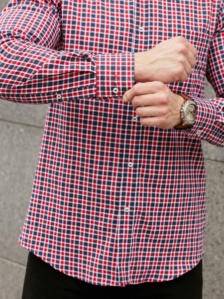 Рубашка Dave Raball в красно-сине-белую клетку Slim fit 000288 