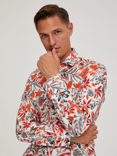 Рубашка Colletto Nuovo Classic fit цветочный принт лен вискоза мягкий воротник 000196 