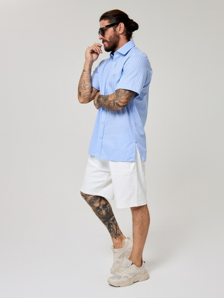 Рубашка  Dave Raball Classic fit голубая с белой полосой 000321 CFs 