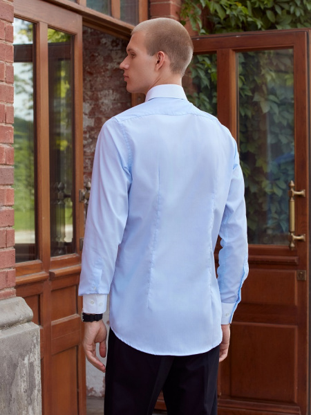 Голубая сорочка Dave Raball Slim fit с белыми воротником и манжетами 000136 