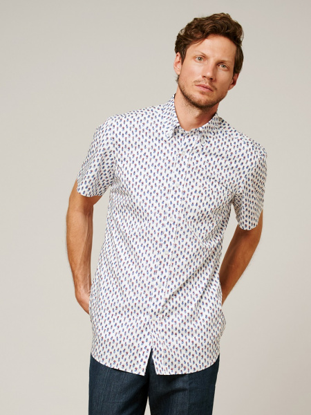 Рубашка Colletto Bianco принт ананасы Slim fit воротник на пуговицах ткань Albini 011359 SFs 