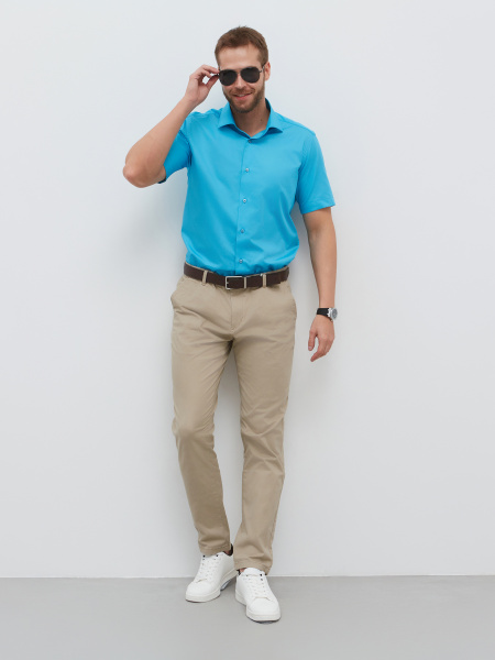 Сорочка Dave Raball Slim fit лазурного цвета 000246 SFs 