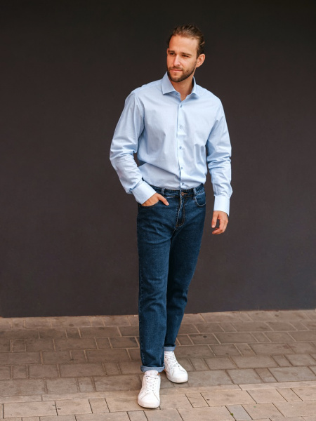 Голубая сорочка Colletto Nuovo Slim fit меланж 000169 