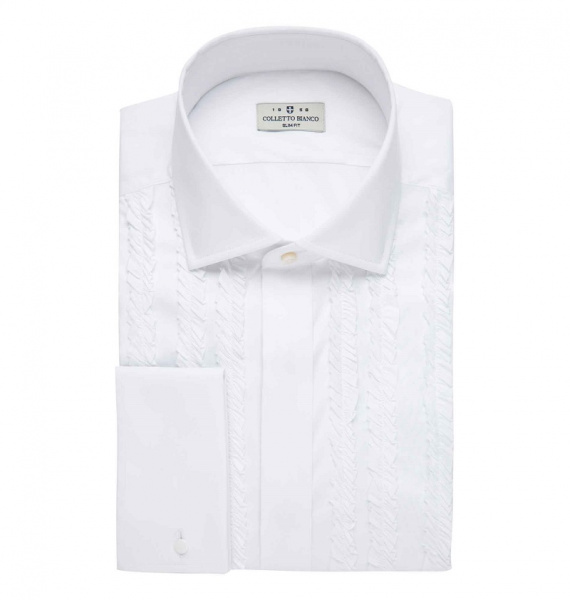 Белая сорочка Colletto Bianco Slim fit под запонку из ткани St.James 008152 