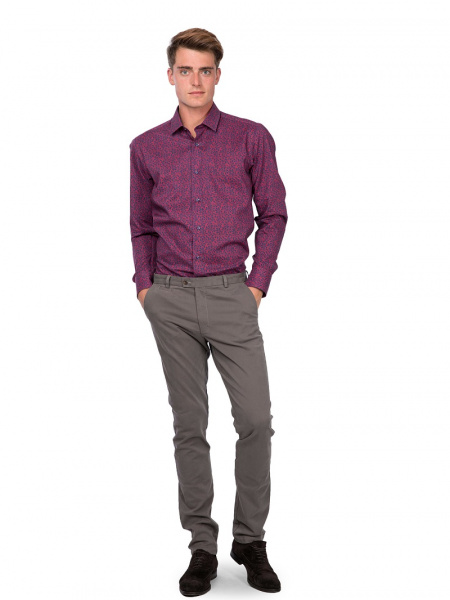 Бордовая сорочка Dave Raball Slim fit с принтом синие цветочки 009345 
