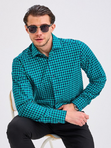 Рубашка Dave Raball Regular fit в зелено-синюю клетку  000305 RF