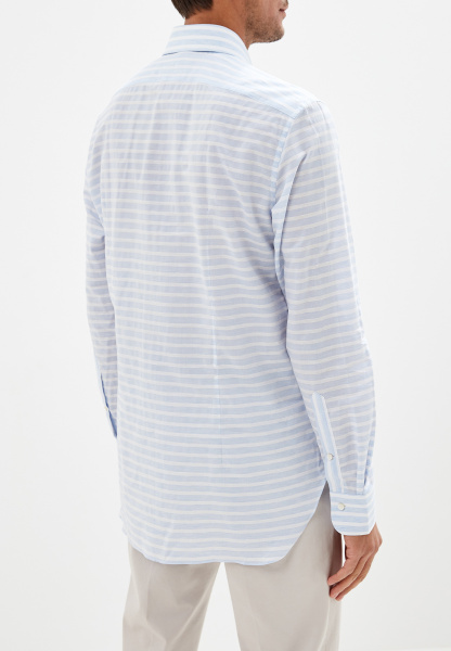Сорочка Colletto Bianco Slim fit в бело-голубую полоску из структурной ткани хлопок лен 007427 