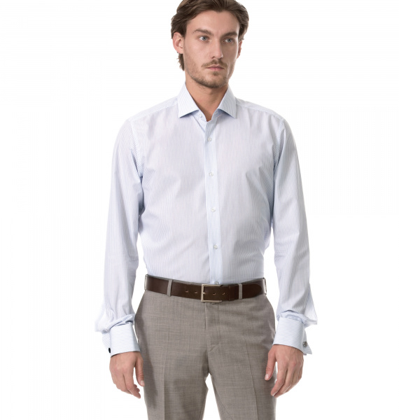 Сорочка Dave Raball в бело-голубую полоску Slim fit под запонку 007760 