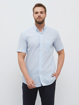 Сорочка Dave Raball Slim fit в бело-голубую полоску воротник на пуговицах, карман  000263 SFs