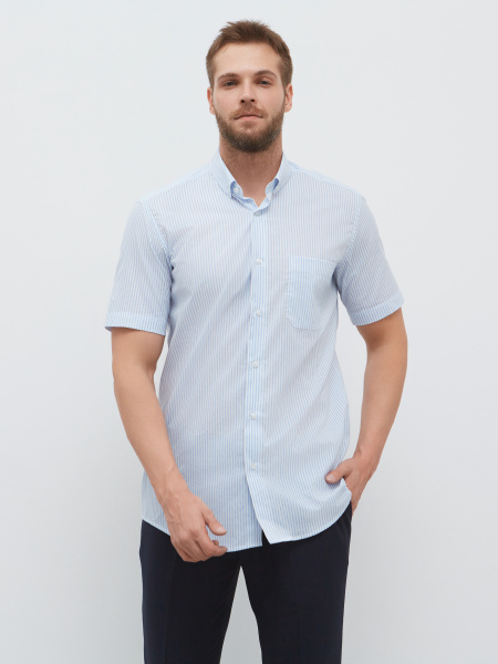 Сорочка Dave Raball Slim fit в бело-голубую полоску воротник на пуговицах, карман  000263 SFs