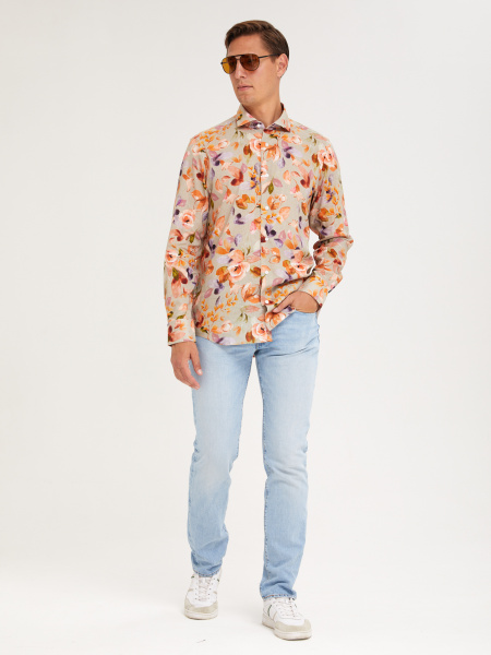 Рубашка Colletto Nuovo Classic fit цветочный принт лен вискоза мягкий воротник 000194 