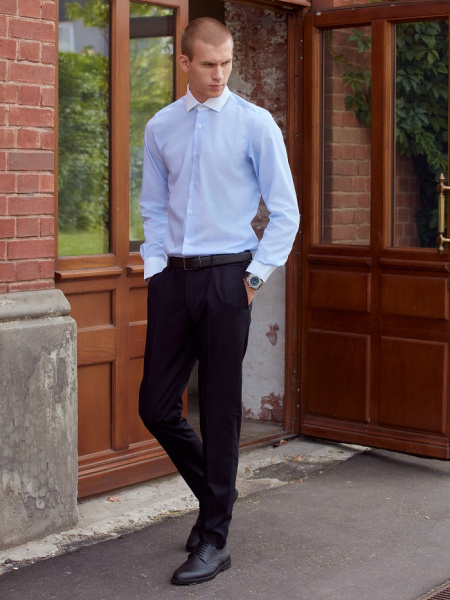 Голубая сорочка Dave Raball Slim fit с белыми воротником и манжетами 000136