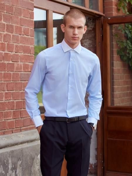 Голубая сорочка Dave Raball Slim fit с белыми воротником и манжетами 000136 