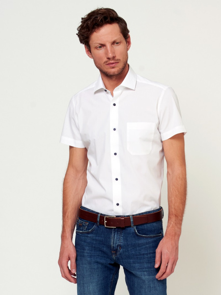 Белая сорочка Dave Raball Slim fit с отделкой кор.рукав 009469 SFs 