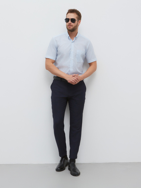 Сорочка Dave Raball Slim fit в бело-голубую полоску воротник на пуговицах, карман  000263 SFs 