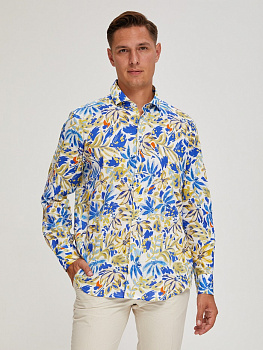 Рубашка Colletto Nuovo Classic fit цветочный принт лен вискоза мягкий воротник 000197 CLF