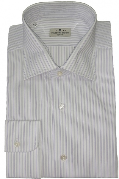 Сорочка Colletto Bianco в сиренево-серую полоску Slim fit 010201
