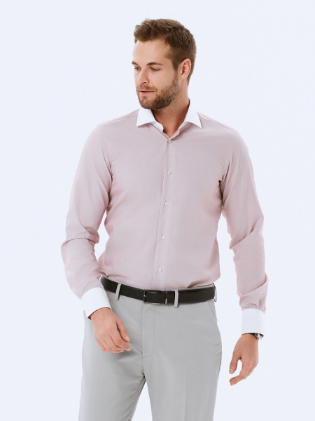 Бордовая сорочка Dave Raball Slim fit с белым воротником и манжетами 000137