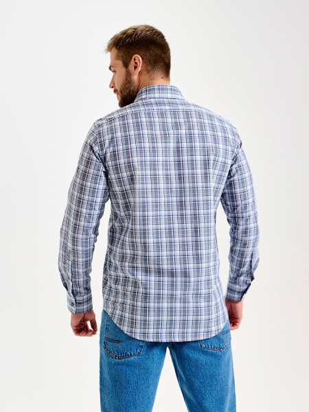 Рубашка Dave Raball Regular fit в серо-голубую клетку 000206 