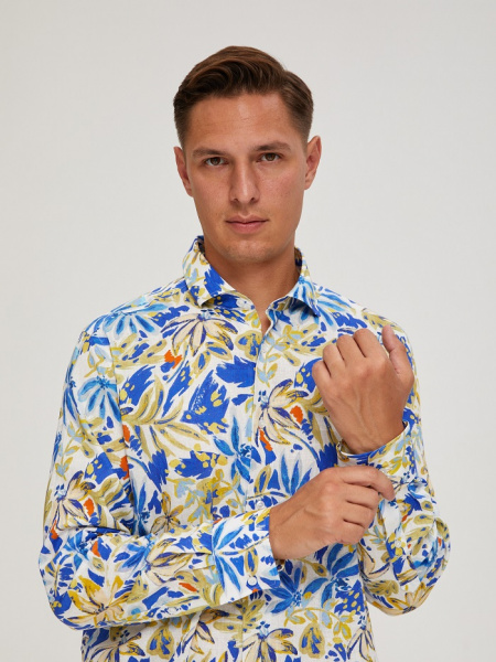 Рубашка Colletto Nuovo Classic fit цветочный принт лен вискоза мягкий воротник 000197 CLF 