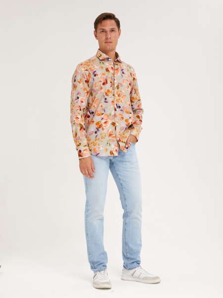 Рубашка Colletto Nuovo Classic fit цветочный принт лен вискоза мягкий воротник 000194 