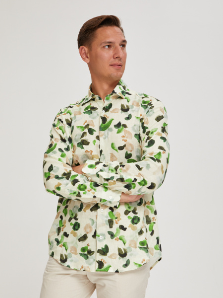 Рубашка Colletto Nuovo Classic fit цветочный принт лен вискоза мягкий воротник 000198 CLF