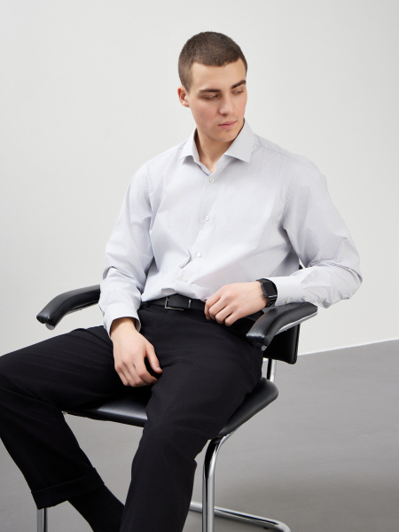 Сорочка Dave Raball Slim fit в светло-серую микрополоску 000278 