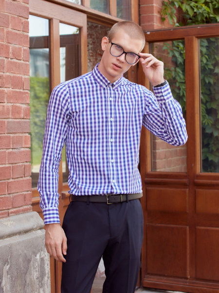 Рубашка Dave Raball в бело-фиолетовую клетку Slim fit 000273 