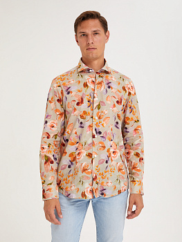 Рубашка Colletto Nuovo Classic fit цветочный принт лен вискоза мягкий воротник 000194