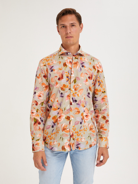 Рубашка Colletto Nuovo Classic fit цветочный принт лен вискоза мягкий воротник 000194