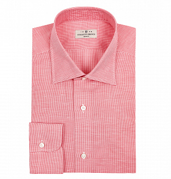 Сорочка Colletto Bianco Slim fit в мелкую красно-белую клетку ткань Testa хлопок со льном 009746