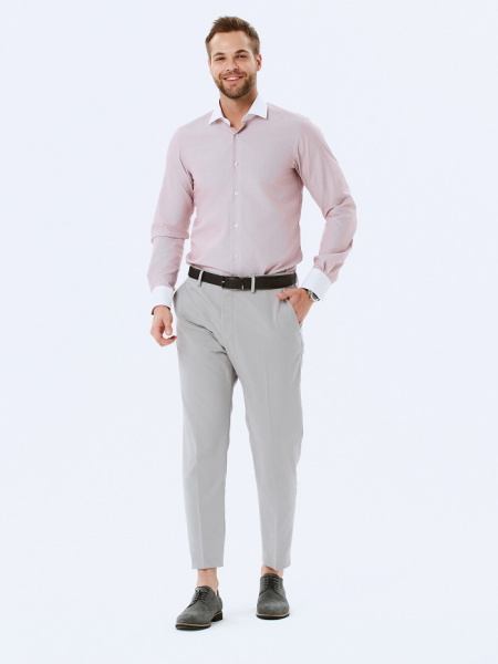 Бордовая сорочка Dave Raball Slim fit с белым воротником и манжетами 000137 