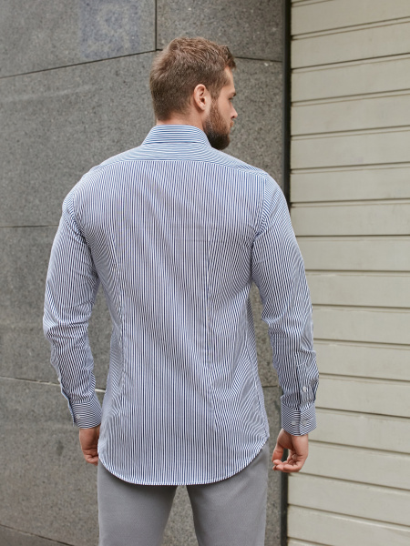 Рубашка Dave Raball Slim fit в темно-синюю полоску 000282 
