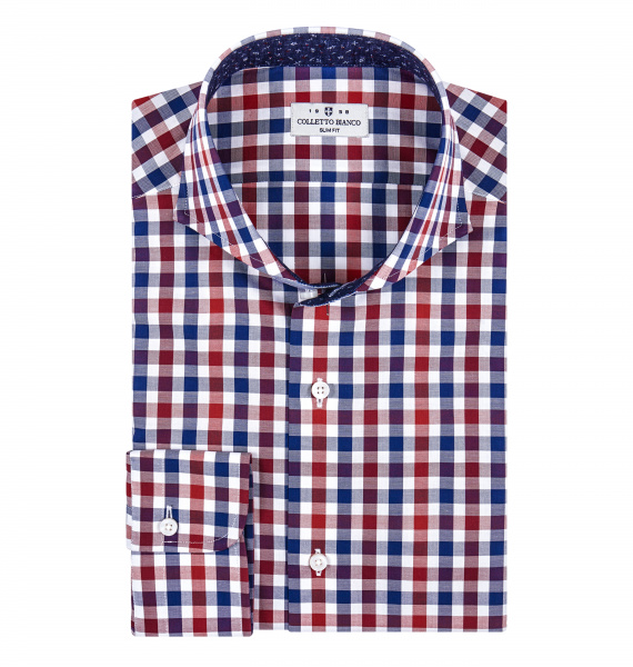 Сорочка Colletto Bianco Super Slim fit в красно-синюю клетку с отделкой 007919