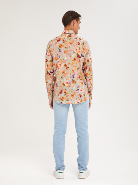 Рубашка Colletto Nuovo Classic fit цветочный принт лен вискоза мягкий воротник 000194 