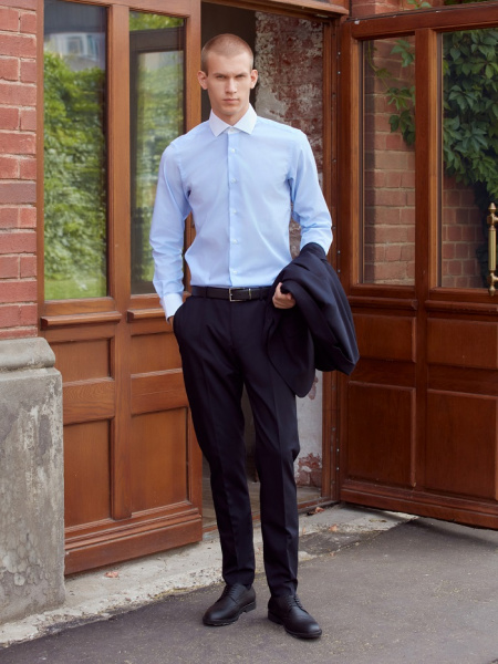 Голубая сорочка Dave Raball Slim fit с белыми воротником и манжетами 000136 