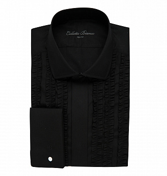 Черная сорочка Colletto Bianco Slim fit под запонку из ткани St. James 008356