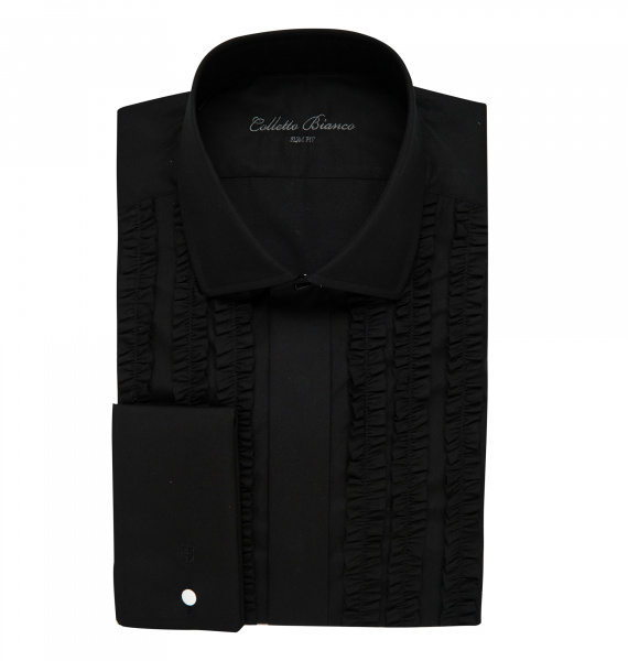 Черная сорочка Colletto Bianco Slim fit под запонку из ткани St. James 008356