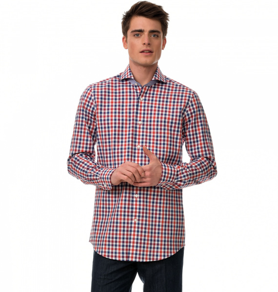 Сорочка Colletto Bianco Super Slim fit в красно-синюю клетку с отделкой 007919 
