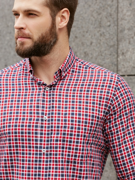 Рубашка Dave Raball в красно-сине-белую клетку Slim fit 000288 