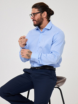 Рубашка Dave Raball Regular fit голубая с белой полосой 000322 RF