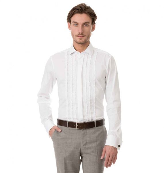 Белая сорочка Colletto Bianco Slim fit под запонку из ткани St.James 008152 
