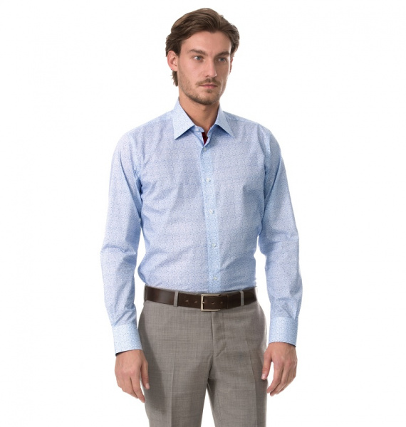 Голубая сорочка Dave Raball принт цветочки Slim fit 007809 