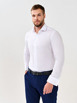 Белая сорочка Dave Raball Slim fit органический хлопок под запонку 000156