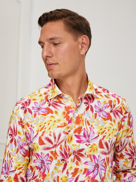 Рубашка Colletto Nuovo Classic fit цветочный принт лен вискоза мягкий воротник 000195 